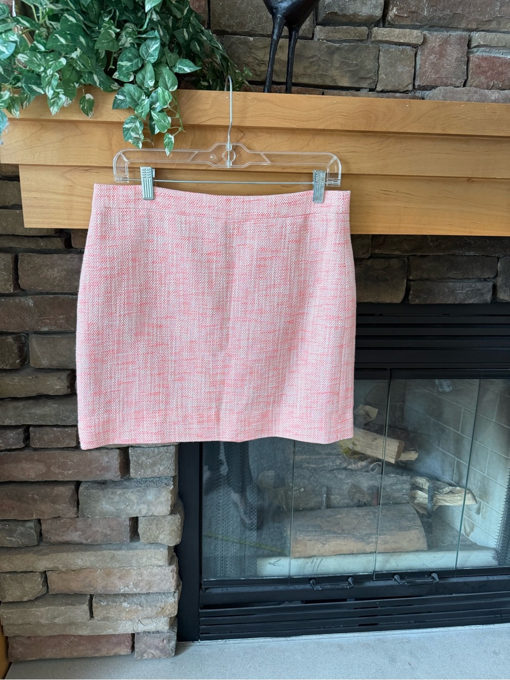J. Crew Coral Pink White Tweed Mini Skirt Lined Back Zip Size 6
